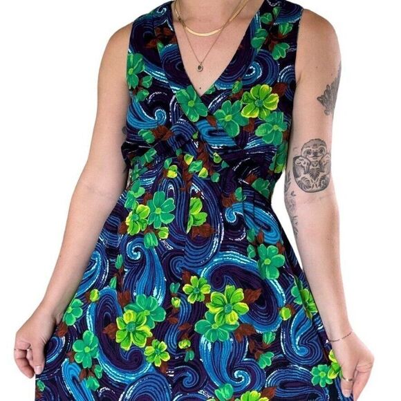 Vintage 1960s Womens Handmade Hawaiian Tropical Retro Psychedelic Maxi Dress - Picture 1 of 8